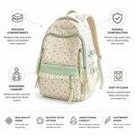 Machine-Washable Floral Print School Backpack