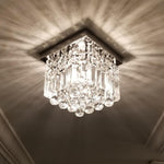 Compact Crystal Ceiling Light Chrome Finish Flush Mount Square Design for Hallway Bedroom Kitchen Entry