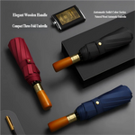 Windproof Auto-Open Compact Umbrella with Wood Grip for Rain & Travel – Large Canopy Folding Design for Golf, Commute & Everyday Storm