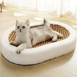 Cat Scratcher Bed with Plush Cushion and Scratch Surface for Indoor Cats, Cozy Lounge and Claw Pad Combo for Furniture Protection