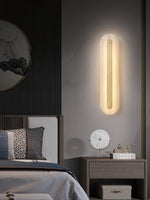 Alabaster Wall Sconce with Brass Accents – Modern LED Fixture for Living Room, Hallway & Bedroom