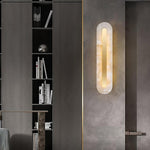 Alabaster Wall Sconce with Brass Accents – Modern LED Fixture for Living Room, Hallway & Bedroom