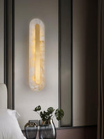 Alabaster Wall Sconce with Brass Accents – Modern LED Fixture for Living Room, Hallway & Bedroom