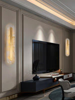 Alabaster Wall Sconce with Brass Accents – Modern LED Fixture for Living Room, Hallway & Bedroom