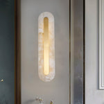 Alabaster Wall Sconce with Brass Accents – Modern LED Fixture for Living Room, Hallway & Bedroom