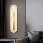 Alabaster Wall Sconce with Brass Accents – Modern LED Fixture for Living Room, Hallway & Bedroom