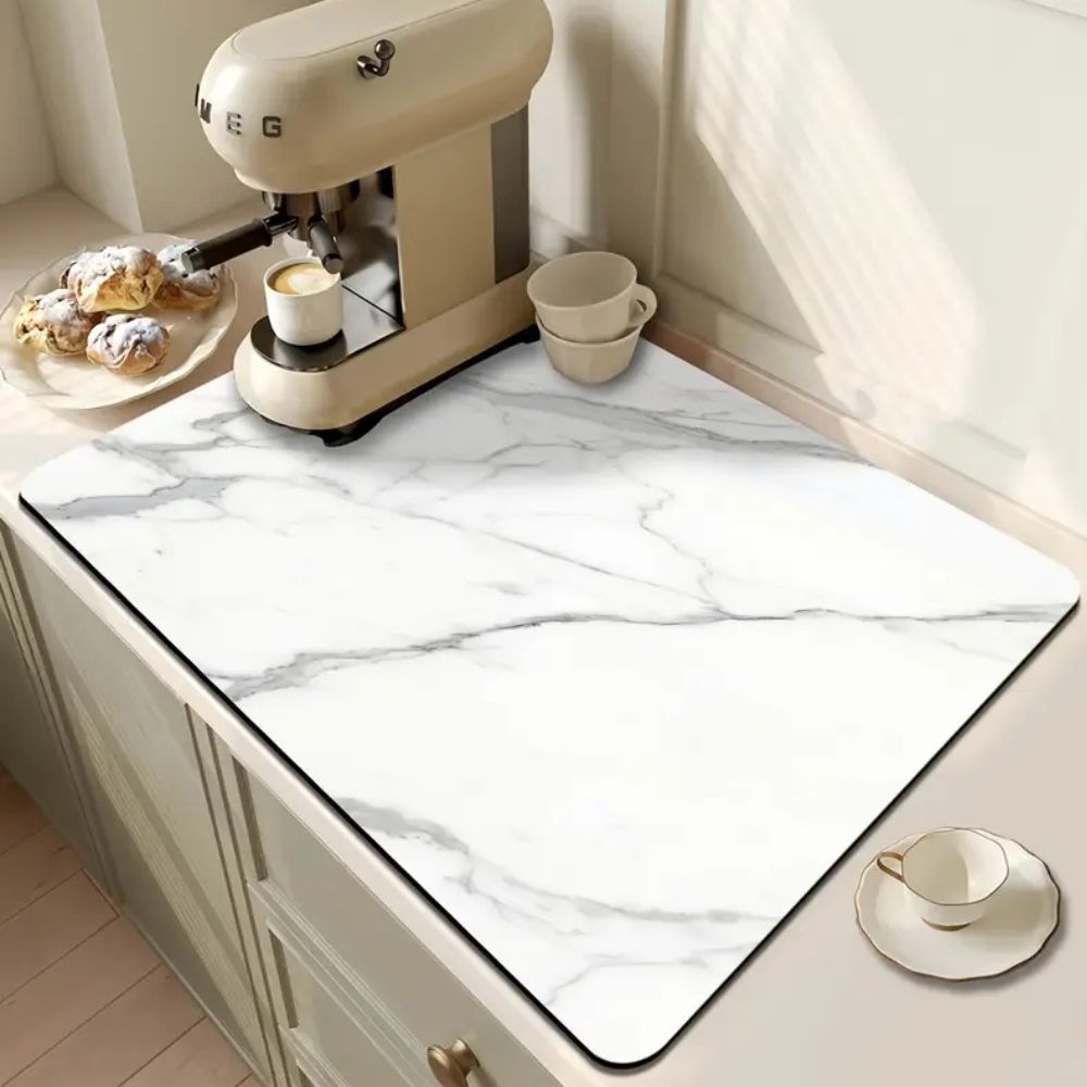 Maven Dish Drying Mat - Absorbent Diatom Mud, Non-Slip, Modern Marble Design