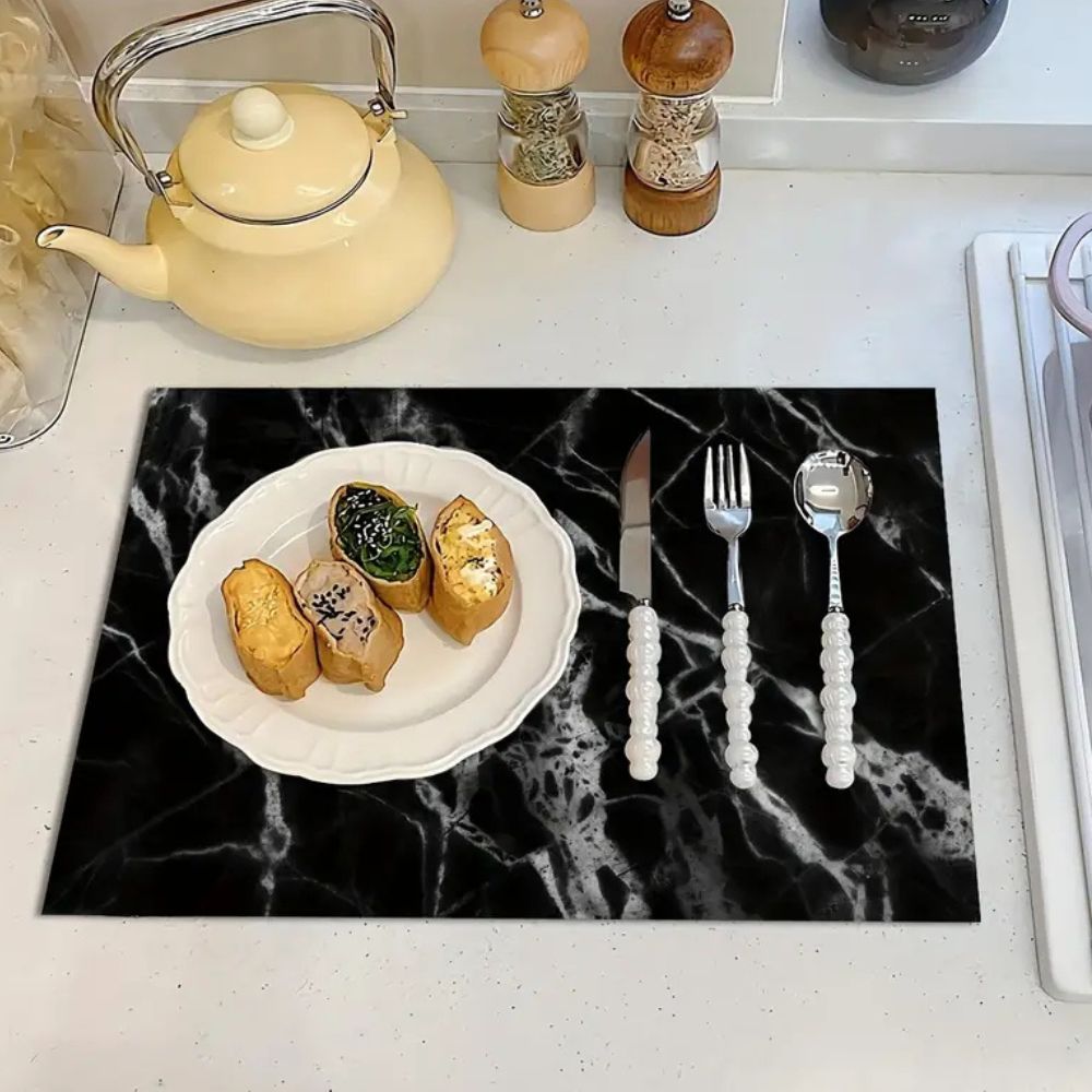 Maven Dish Drying Mat - Absorbent Diatom Mud, Non-Slip, Modern Marble Design