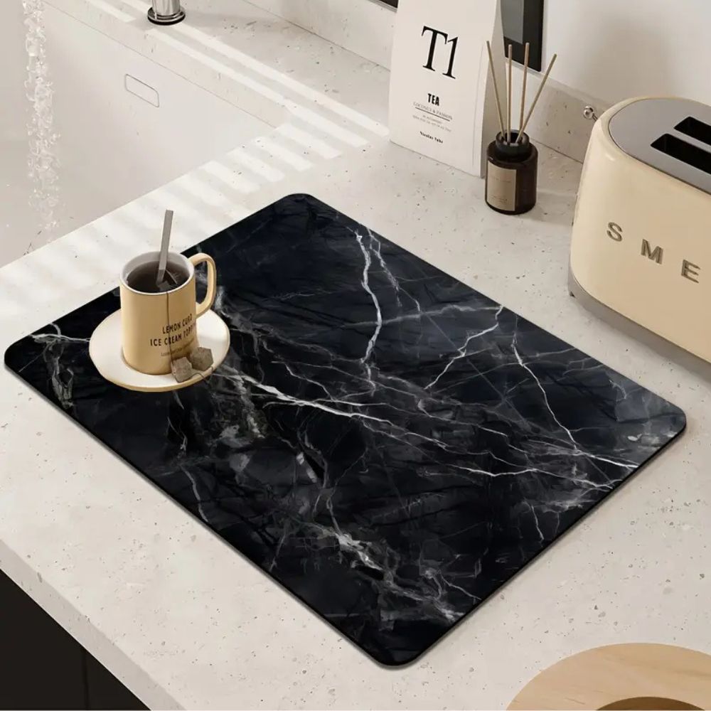 Maven Dish Drying Mat - Absorbent Diatom Mud, Non-Slip, Modern Marble Design