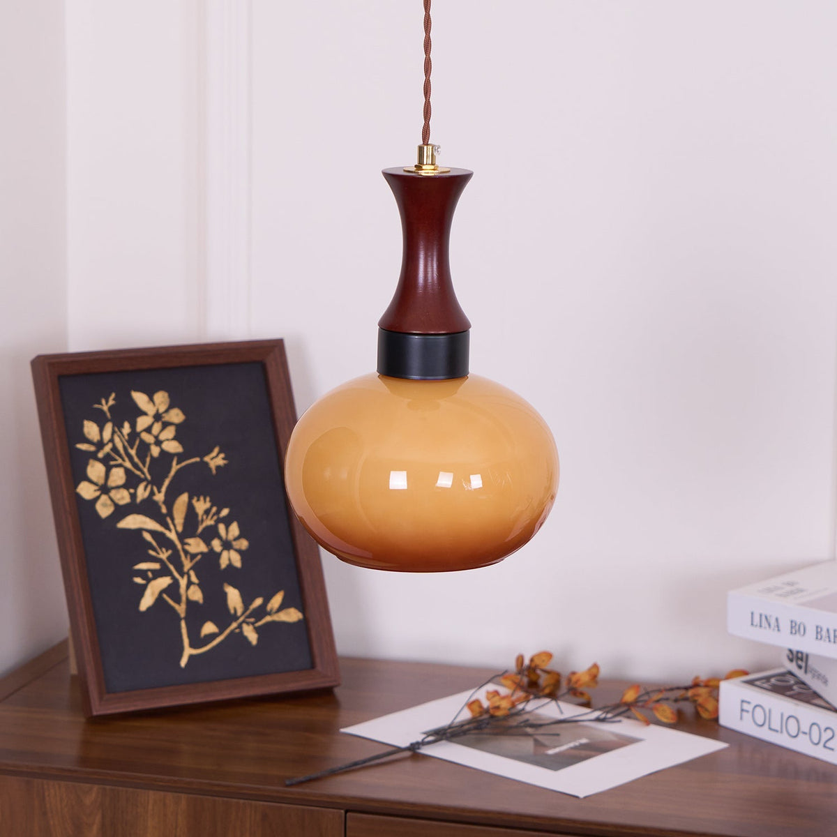 Hanging Light Fixture with Amber Glass Shade 7 Inch Diameter Adjustable Cord for Kitchen Islands Dining Tables Breakfast Bars Modern Farmhou