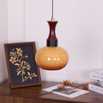 Hanging Light Fixture with Amber Glass Shade 7 Inch Diameter Adjustable Cord for Kitchen Islands Dining Tables Breakfast Bars Modern Farmhou