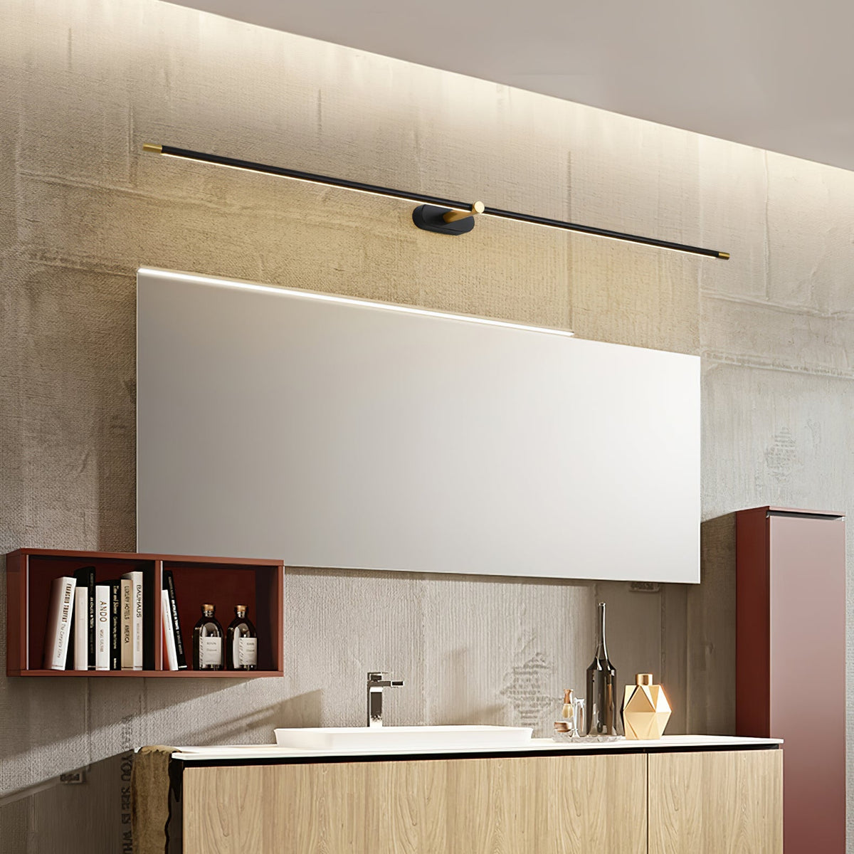 LED Bathroom Mirror Light 27 in Rechargeable Dimmable Wall Sconce Black Gold Wireless Touch Control Vanity Fixture for Powder Room