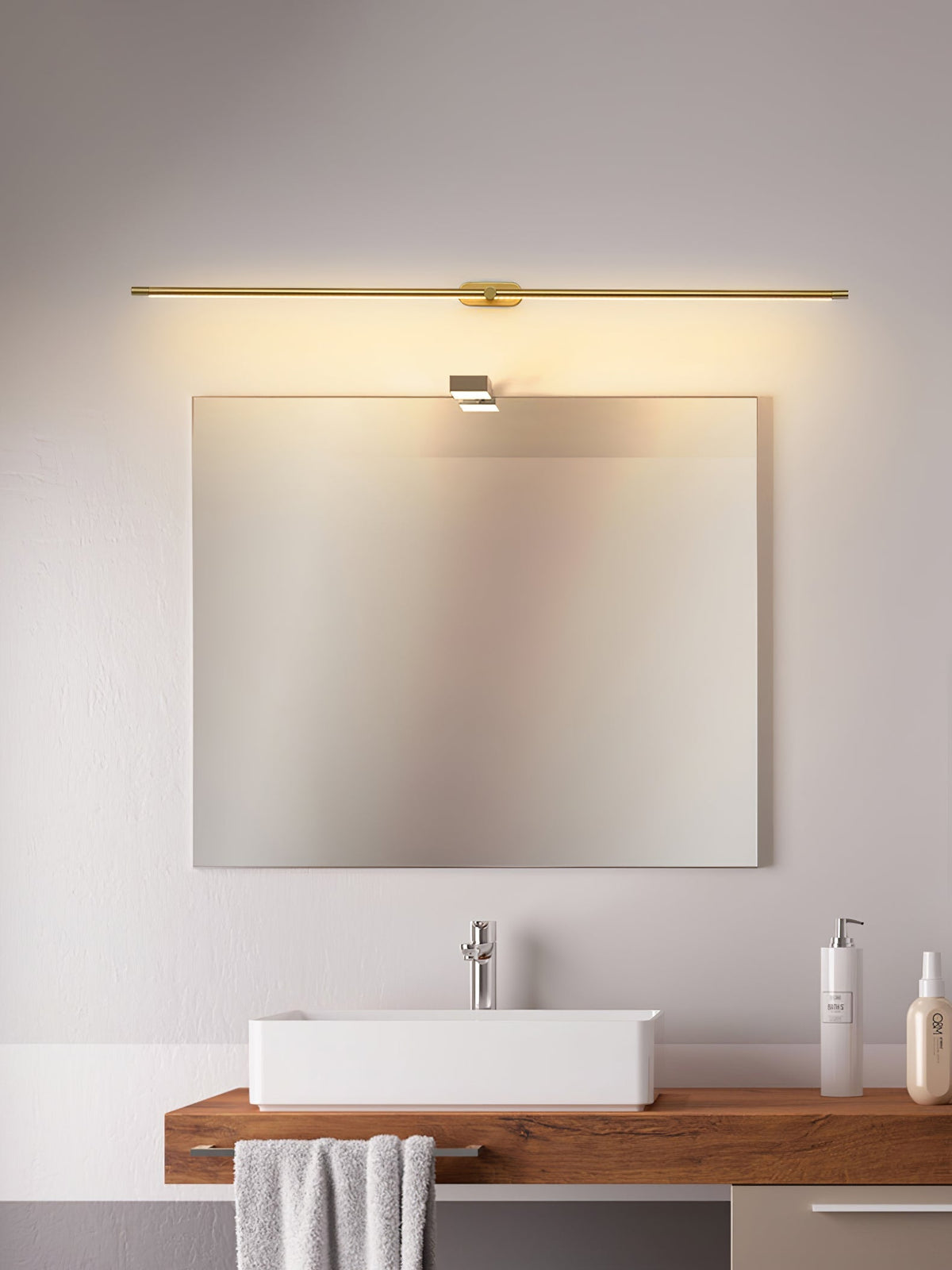 LED Bathroom Mirror Light 27 in Rechargeable Dimmable Wall Sconce Black Gold Wireless Touch Control Vanity Fixture for Powder Room