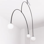 Sculptural Ceiling Light with Opaline Glass Diffusers Black & Brass Finish Multi-Arm Design for Dining Room Entryway Modern Overhead Fixture
