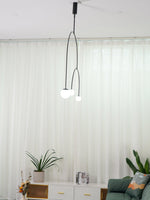 Sculptural Ceiling Light with Opaline Glass Diffusers Black & Brass Finish Multi-Arm Design for Dining Room Entryway Modern Overhead Fixture