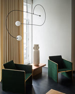 Sculptural Ceiling Light with Opaline Glass Diffusers Black & Brass Finish Multi-Arm Design for Dining Room Entryway Modern Overhead Fixture