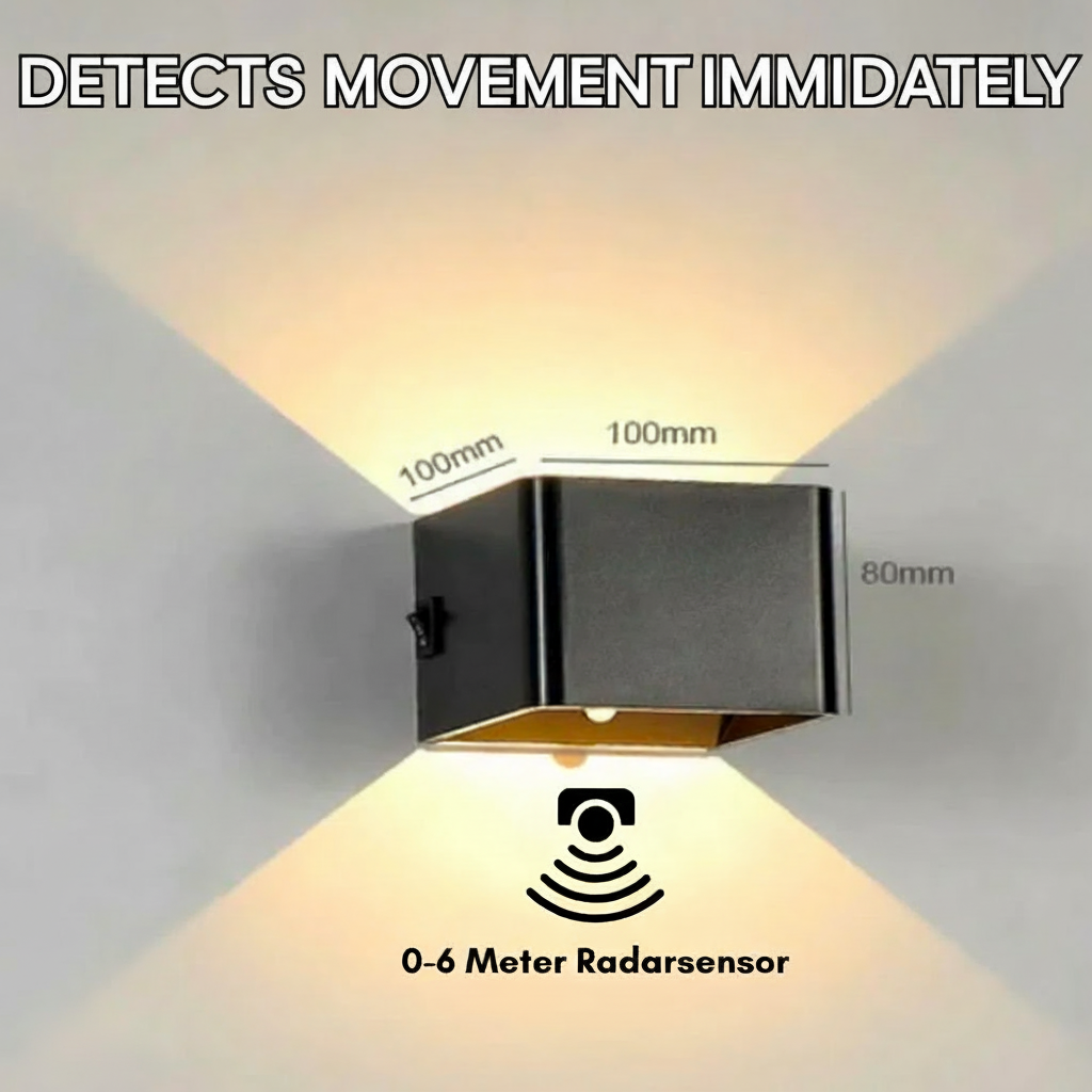 Modern Cube LED Wall Light with Motion Sensor & Rechargeable Battery | Smart Home Lighting Solution
