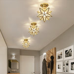 Geometric Star Pendant Light Fixture with Multi-Faceted Glass Panels for Hallway Entry Living Room Indoor Overhead Lighting