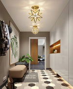 Geometric Star Pendant Light Fixture with Multi-Faceted Glass Panels for Hallway Entry Living Room Indoor Overhead Lighting