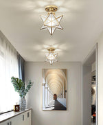 Geometric Star Pendant Light Fixture with Multi-Faceted Glass Panels for Hallway Entry Living Room Indoor Overhead Lighting