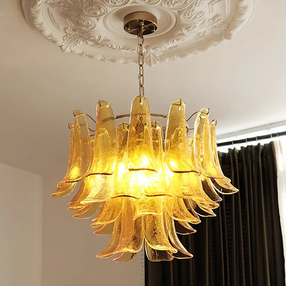 Multi-Arm Glass Pendant Light Fixture with E14 Sockets – Adjustable Height Hanging Lamp for Dining Room, Foyer & Living Room – Metal Frame w