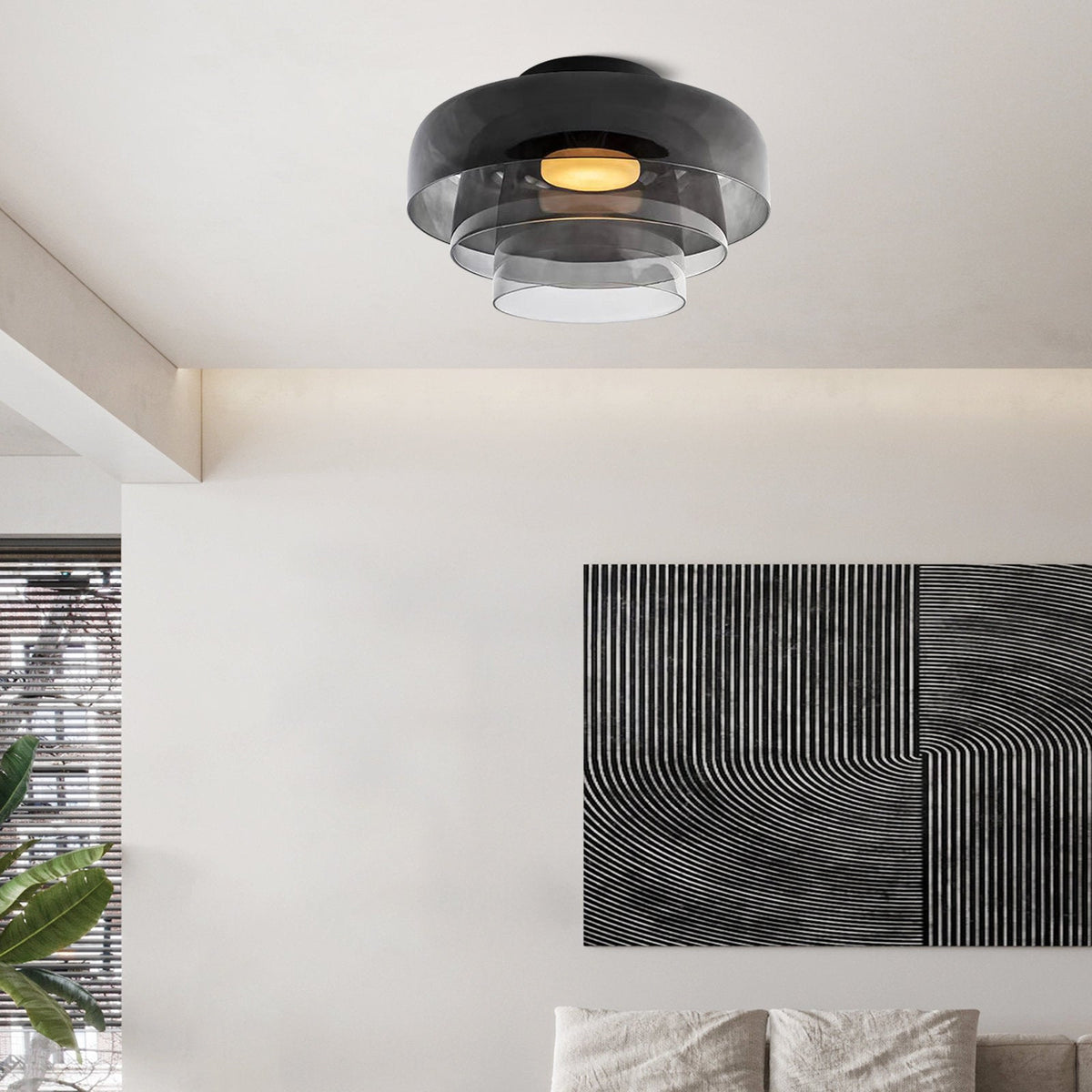 Layered Glass Ceiling Light Modern Multi-Tier Flush Mount Fixture with LED Hardwired for Kitchen Dining Room Bedroom Living Room