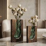Nordic Live Edge Glass Vase with Natural Wood Base