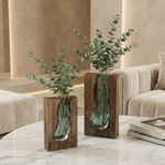Nordic Live Edge Glass Vase with Natural Wood Base