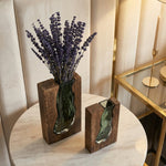 Nordic Live Edge Glass Vase with Natural Wood Base