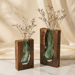 Nordic Live Edge Glass Vase with Natural Wood Base
