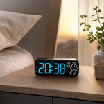 Digital LED Alarm Clock with Temperature Display & Voice Control for Bedroom, Nightstand Desktop Clock with Date, Night Mode Dimmer & Dual