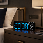 Digital LED Alarm Clock with Temperature Display & Voice Control for Bedroom, Nightstand Desktop Clock with Date, Night Mode Dimmer & Dual