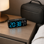 Digital LED Alarm Clock with Temperature Display & Voice Control for Bedroom, Nightstand Desktop Clock with Date, Night Mode Dimmer & Dual