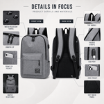 Streamlined Daily Commuter Backpack with Padded Laptop Sleeve & Optional USB Port for School, Work & Travel