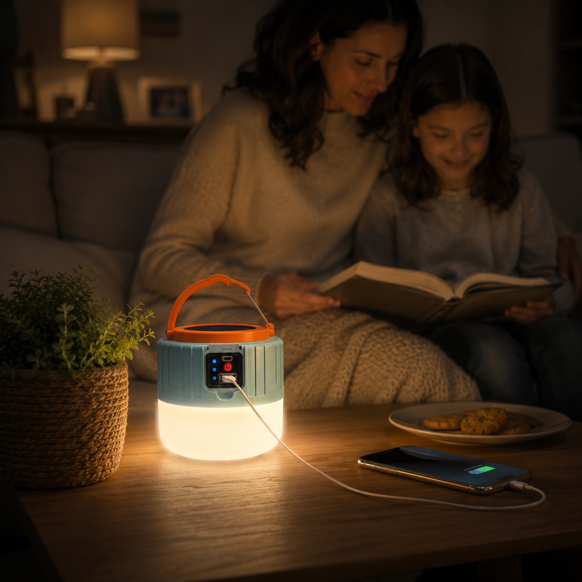 Dual-Power LED Camp Lantern with Remote Control – Solar & USB Rechargeable, Water-Resistant, Phone Charger for Camping, Hiking, Emergencies &