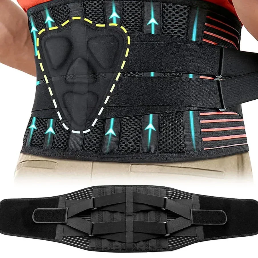 Adjustable Lower Back Support Brace with Dual Compression Straps for Posture Relief and Heavy Lifting