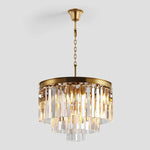 Tiered Crystal Chandelier with Cascading Glass Rods – Multi-Level Statement Lighting for Dining Room & Foyer – Brass, Black & Nickel Finish