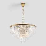 Tiered Crystal Chandelier with Cascading Glass Rods – Multi-Level Statement Lighting for Dining Room & Foyer – Brass, Black & Nickel Finish