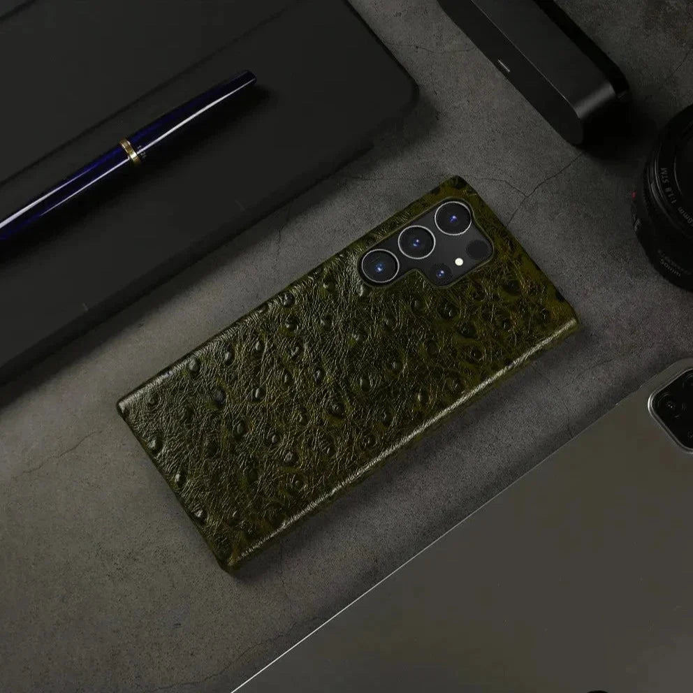 Premium Textured Leather Samsung Galaxy Case Shock-Absorbing Protective Cover with Raised Edges for S22 S23 S24 S25 S26 Note 20