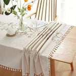 Pinegrove Tablecloth - Cotton-Linen Blend, Embroidered Floral Design