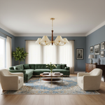 Overhead Fabric Shade Fixture with Curved Arms for Dining Tables & Open Kitchens – Ash Wood & Iron Frame with Adjustable Chain in Beige