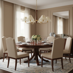Overhead Fabric Shade Fixture with Curved Arms for Dining Tables & Open Kitchens – Ash Wood & Iron Frame with Adjustable Chain in Beige
