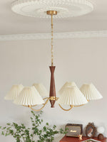 Overhead Fabric Shade Fixture with Curved Arms for Dining Tables & Open Kitchens – Ash Wood & Iron Frame with Adjustable Chain in Beige