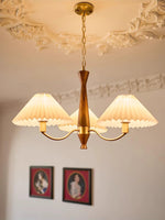 Overhead Fabric Shade Fixture with Curved Arms for Dining Tables & Open Kitchens – Ash Wood & Iron Frame with Adjustable Chain in Beige