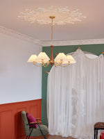 Overhead Fabric Shade Fixture with Curved Arms for Dining Tables & Open Kitchens – Ash Wood & Iron Frame with Adjustable Chain in Beige
