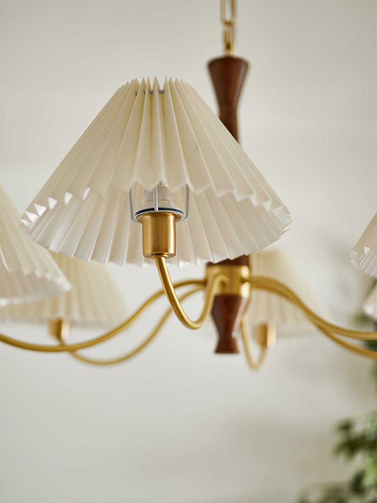 Overhead Fabric Shade Fixture with Curved Arms for Dining Tables & Open Kitchens – Ash Wood & Iron Frame with Adjustable Chain in Beige