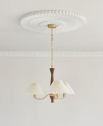 Overhead Fabric Shade Fixture with Curved Arms for Dining Tables & Open Kitchens – Ash Wood & Iron Frame with Adjustable Chain in Beige