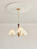 Overhead Fabric Shade Fixture with Curved Arms for Dining Tables & Open Kitchens – Ash Wood & Iron Frame with Adjustable Chain in Beige