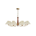 Overhead Fabric Shade Fixture with Curved Arms for Dining Tables & Open Kitchens – Ash Wood & Iron Frame with Adjustable Chain in Beige