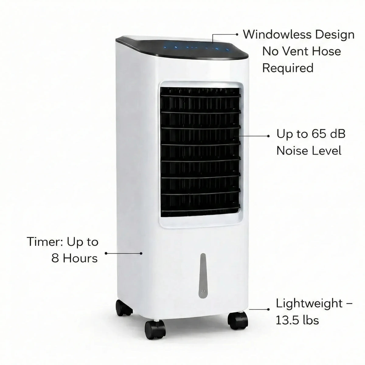 Floor-Standing Evaporative Cooler with Remote – Portable Room Cooling Unit for Bedroom, Office & Living Space – Windowless Design, Rolling